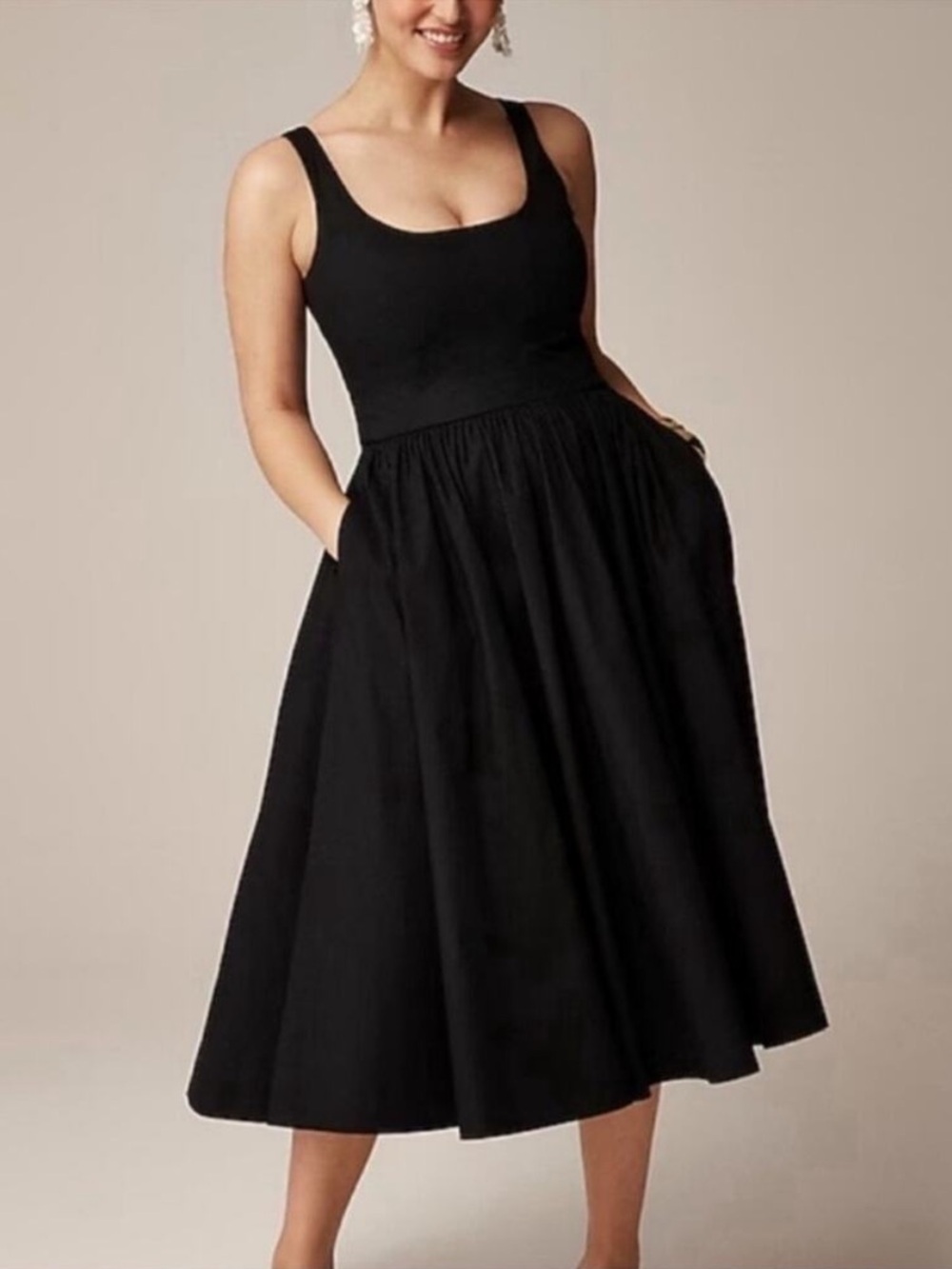 J. Crew Black Fit & Flare Cotton Poplin Midi A-line Dress NWT Sz 6